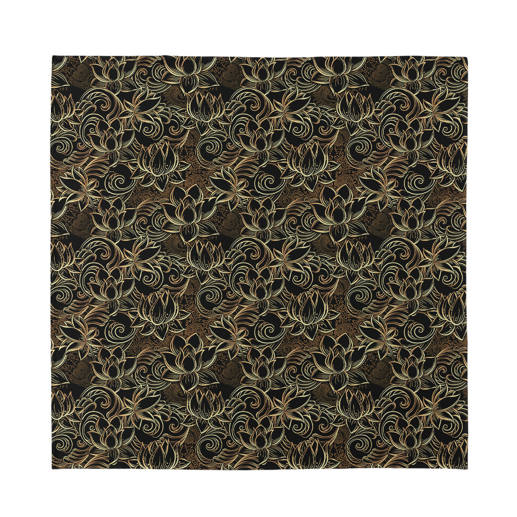 Black And Gold Lotus Pattern Print Silk Bandana