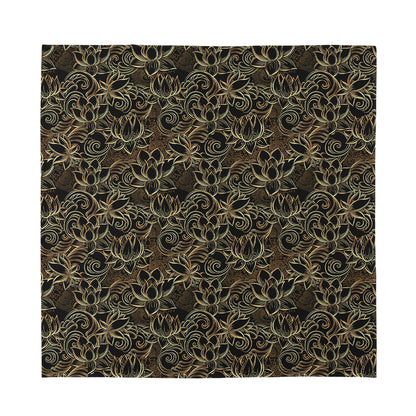 Black And Gold Lotus Pattern Print Silk Bandana