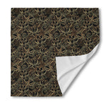 Black And Gold Lotus Pattern Print Silk Bandana