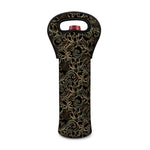 Black And Gold Lotus Pattern Print Single Neoprene Wine Tote