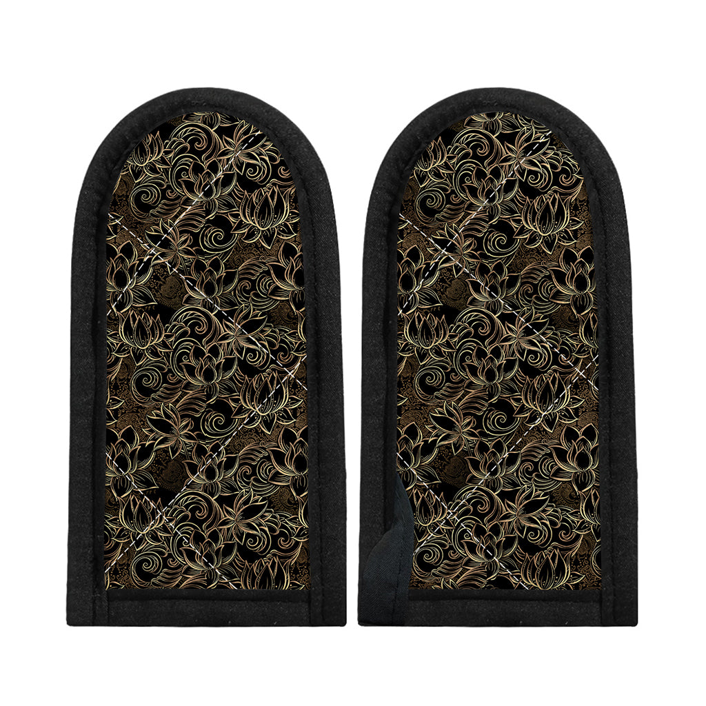 Black And Gold Lotus Pattern Print Skillet Handle Cover