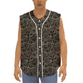 Black And Gold Lotus Pattern Print Sleeveless Baseball Jersey