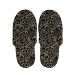 Black And Gold Lotus Pattern Print Slippers