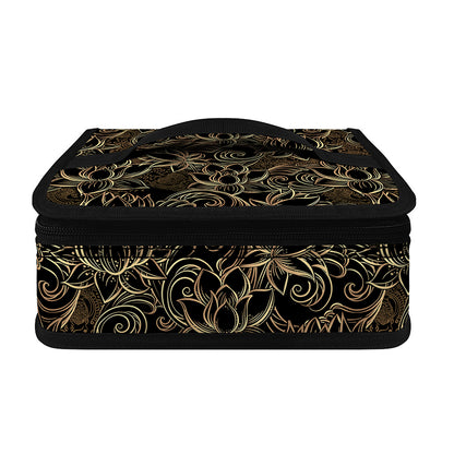 Black And Gold Lotus Pattern Print Small Lunch Bag