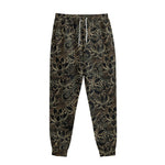 Black And Gold Lotus Pattern Print Sweatpants