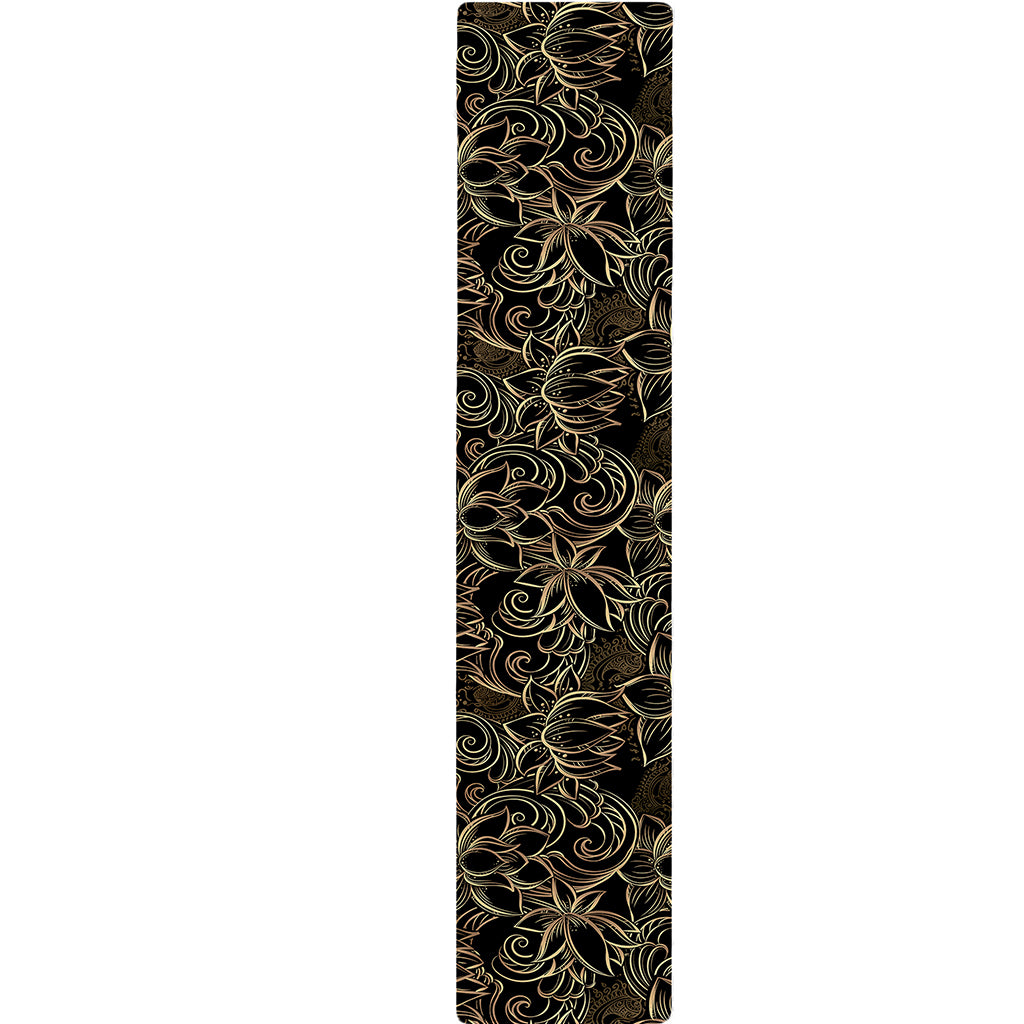 Black And Gold Lotus Pattern Print Table Runner