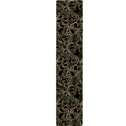 Black And Gold Lotus Pattern Print Table Runner