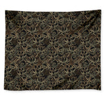 Black And Gold Lotus Pattern Print Tapestry