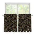 Black And Gold Lotus Pattern Print Tier Curtains