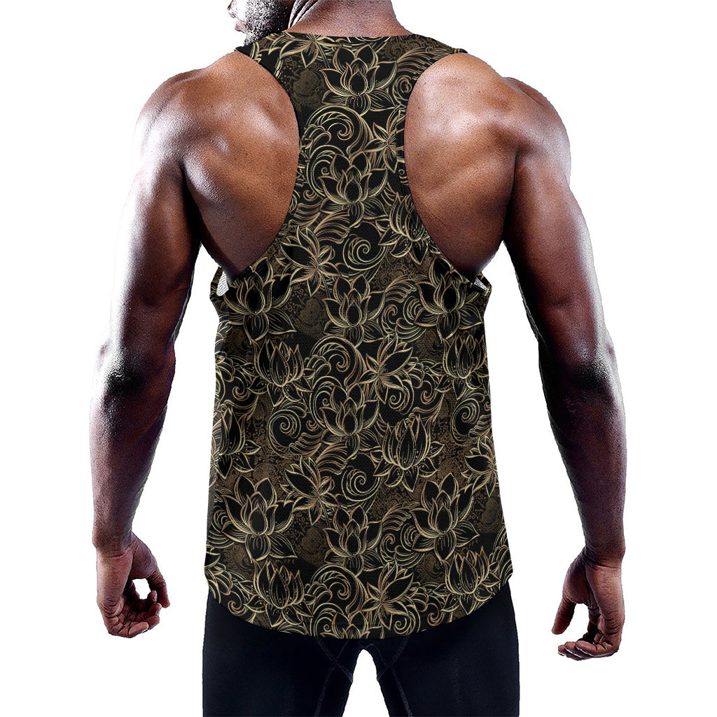Black And Gold Lotus Pattern Print Training Tank Top