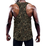Black And Gold Lotus Pattern Print Training Tank Top
