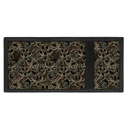 Black And Gold Lotus Pattern Print Trifold Wallet