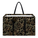 Black And Gold Lotus Pattern Print Utility Tote Bag