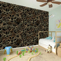 Black And Gold Lotus Pattern Print Wall Sticker