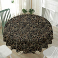 Black And Gold Lotus Pattern Print Waterproof Round Tablecloth
