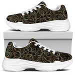 Black And Gold Lotus Pattern Print White Chunky Shoes
