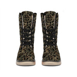 Black And Gold Lotus Pattern Print Winter Boots