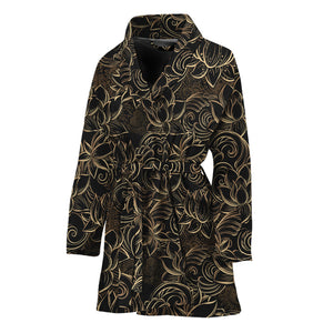 Black And Gold Lotus Pattern Print Women's Bathrobe