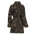 Black And Gold Lotus Pattern Print Women's Bathrobe