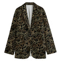 Black And Gold Lotus Pattern Print Women's Cotton Blazer