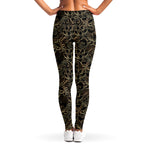 Black And Gold Lotus Pattern Print Women's Leggings