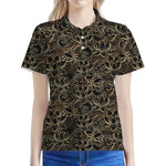 Black And Gold Lotus Pattern Print Women's Polo Shirt