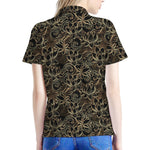 Black And Gold Lotus Pattern Print Women's Polo Shirt