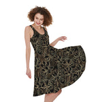 Black And Gold Lotus Pattern Print Women's Sleeveless Dress