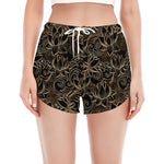 Black And Gold Lotus Pattern Print Women's Split Running Shorts