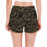 Black And Gold Lotus Pattern Print Women's Split Running Shorts