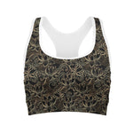 Black And Gold Lotus Pattern Print Women's Sports Bra
