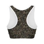 Black And Gold Lotus Pattern Print Women's Sports Bra