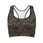 Black And Gold Lotus Pattern Print Women's Sports Bra