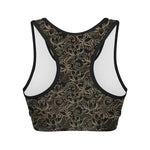 Black And Gold Lotus Pattern Print Women's Sports Bra