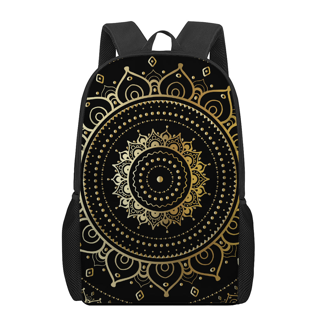 Black And Gold Mandala Print 17 Inch Backpack