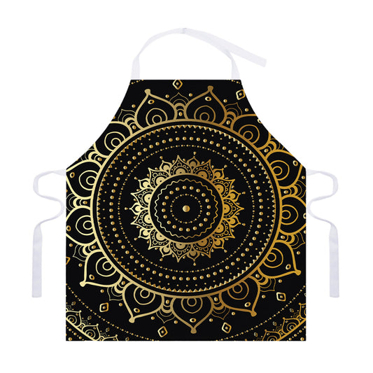 Black And Gold Mandala Print Adjustable Apron