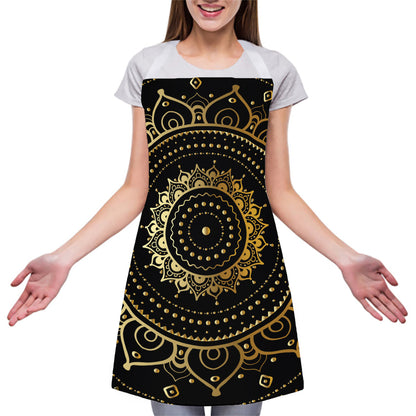 Black And Gold Mandala Print Adjustable Apron