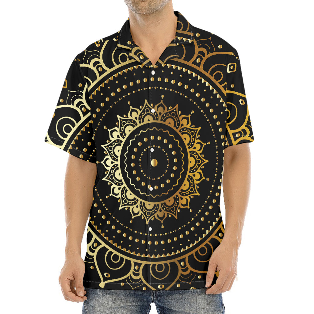 Black And Gold Mandala Print Aloha Shirt