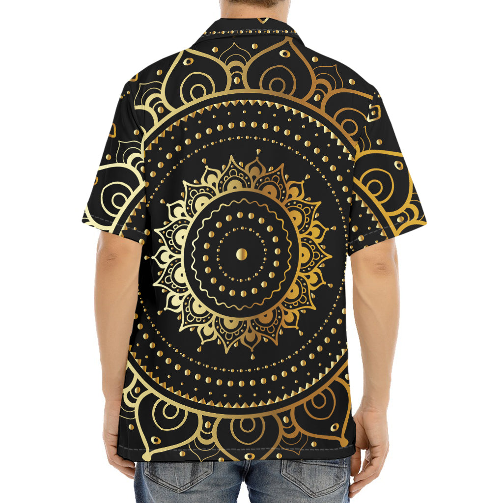 Black And Gold Mandala Print Aloha Shirt