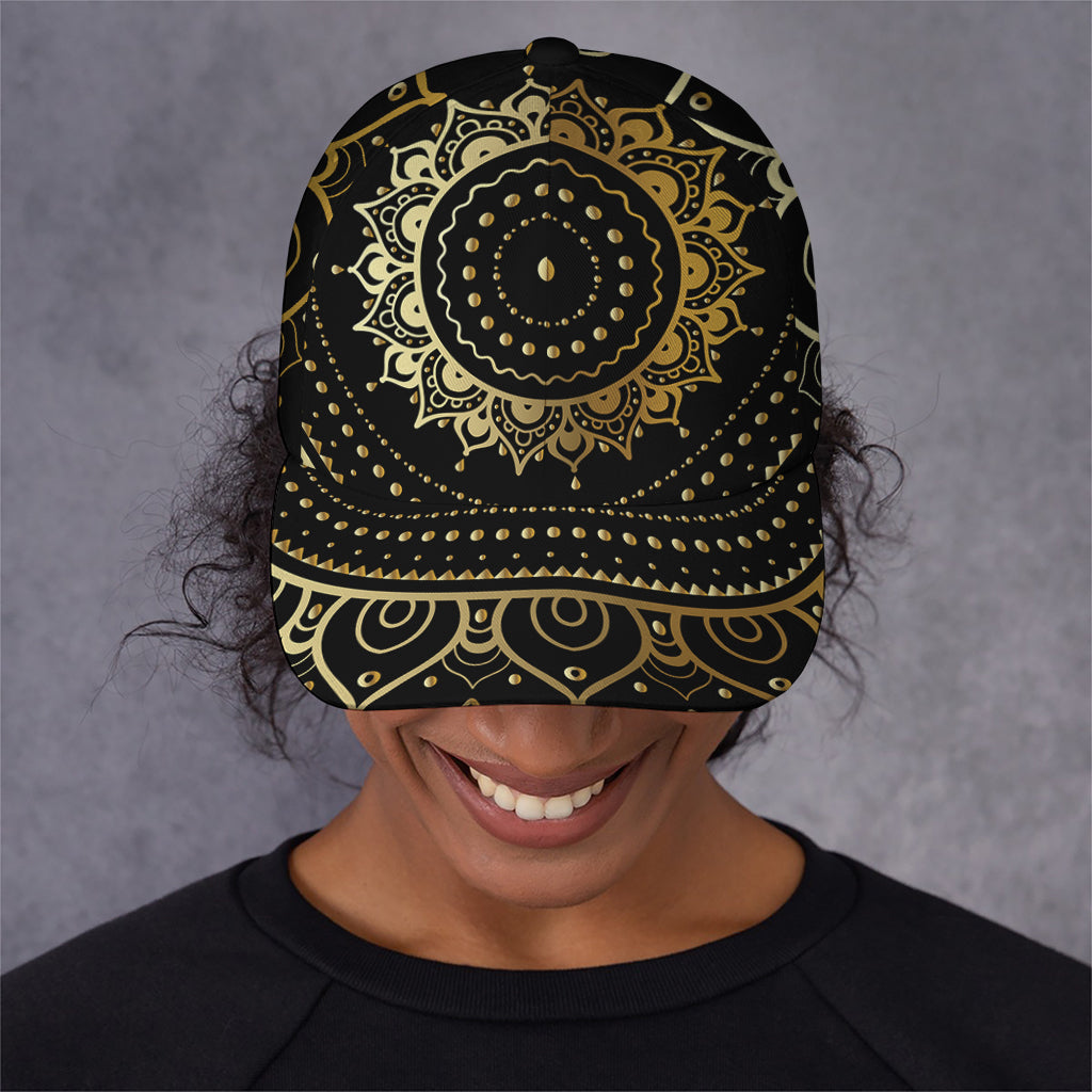 Black And Gold Mandala Print Baseball Cap