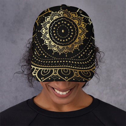 Black And Gold Mandala Print Baseball Cap