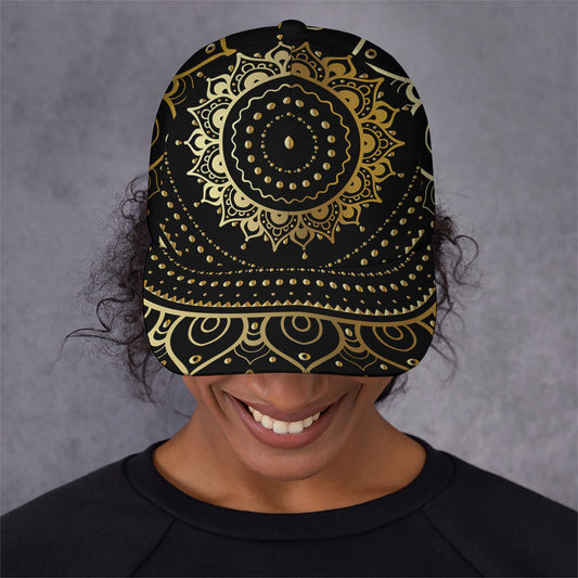 Black And Gold Mandala Print Baseball Cap