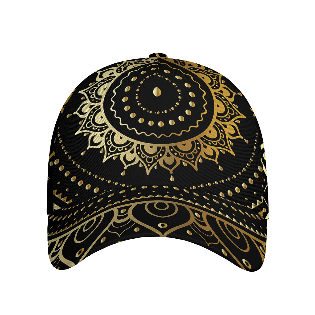 Black And Gold Mandala Print Baseball Cap