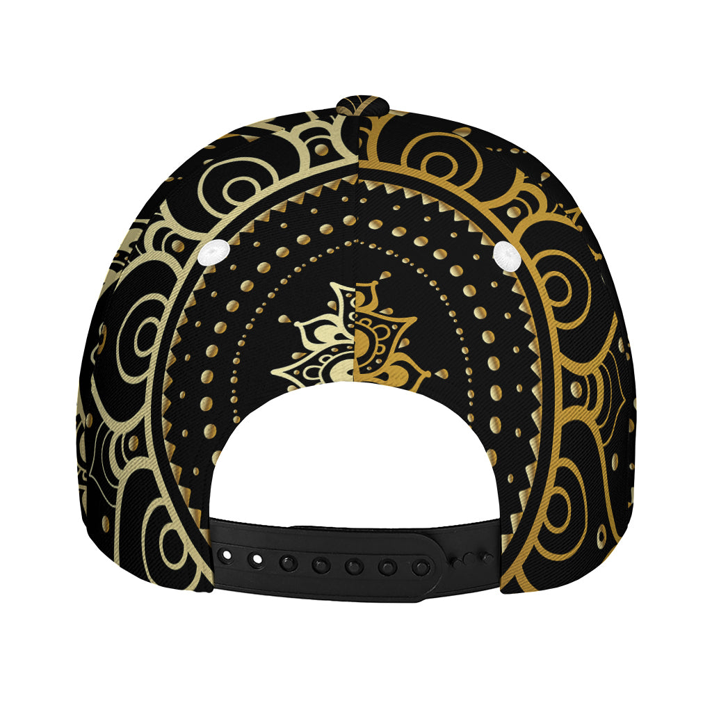 Black And Gold Mandala Print Baseball Cap