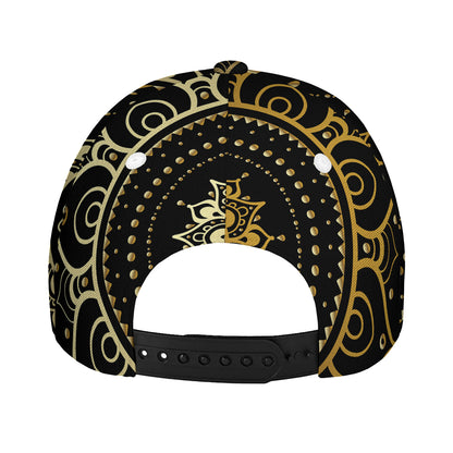 Black And Gold Mandala Print Baseball Cap