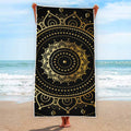Black And Gold Mandala Print Beach Towel