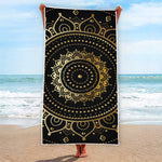 Black And Gold Mandala Print Beach Towel