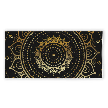 Black And Gold Mandala Print Beach Towel