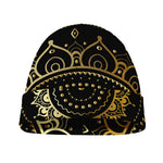 Black And Gold Mandala Print Beanie