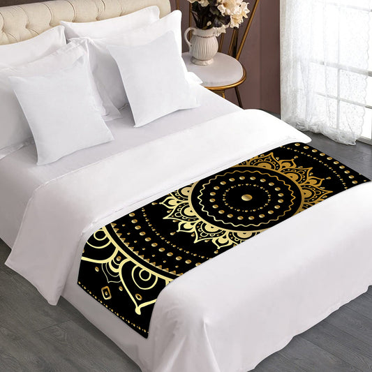 Black And Gold Mandala Print Bed Runner